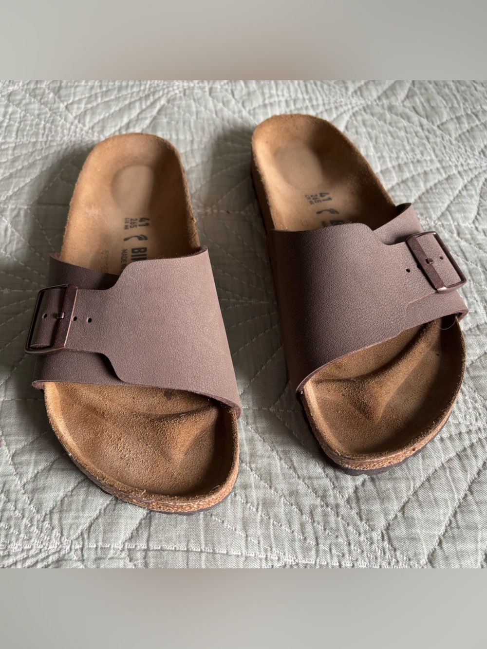 Birkenstock Brown Single-Band Slide Sandals